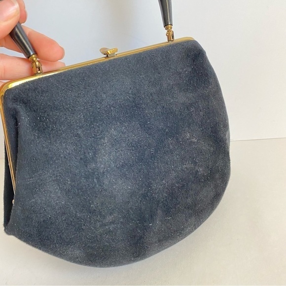 Vintage 50s 60s Morris Moskowitz Velvet Evening Bag Mini Black Top Handle Purse - Picture 3 of 10